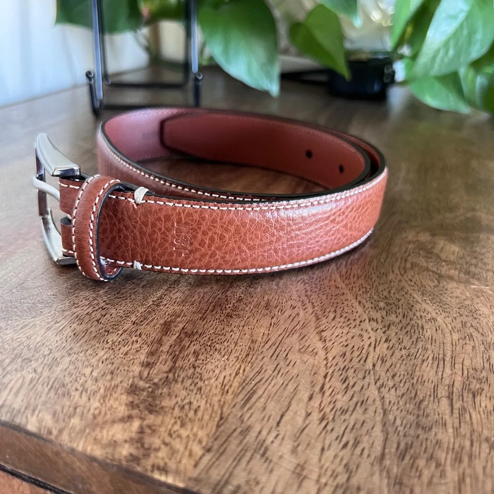 Johnston & Murphy Brown Leather Belt Boys Size‎ 22 (Size 6) Silver Buckle
